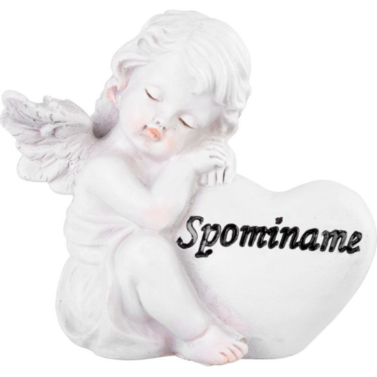 Dekorácia na hrob MagicHome Anjel so srdcom 11 × 7,9 × 10,1 cm, polyresin