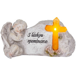 Decorațiune solară pentru mormânt MagicHome Înger cu cruce 20,5 × 11 × 11 cm, poliresină