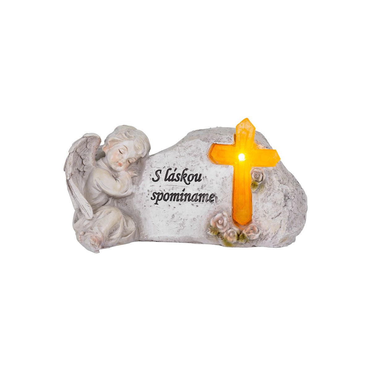 Decorațiune solară pentru mormânt MagicHome Înger cu cruce 20,5 × 11 × 11 cm, poliresină