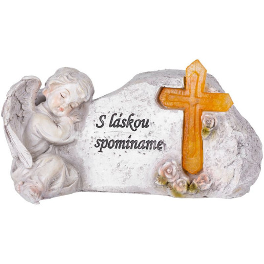 Solárna dekorácia na hrob MagicHome Anjel s krížom 20,5 × 11 × 11 cm, polyresin