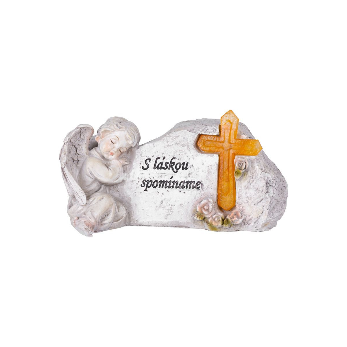 Decorațiune solară pentru mormânt MagicHome Înger cu cruce 20,5 × 11 × 11 cm, poliresină