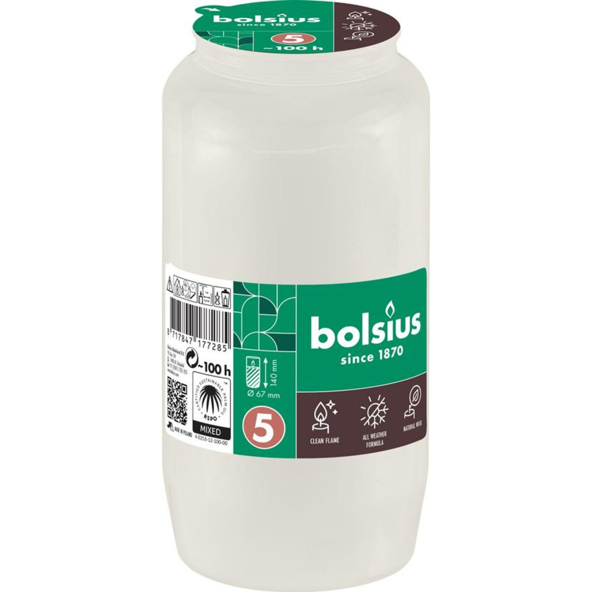Olejová náplň do kahanca Bolsius 100 h, 317 g, 67 × 140 mm, biela - balenie 24 ks