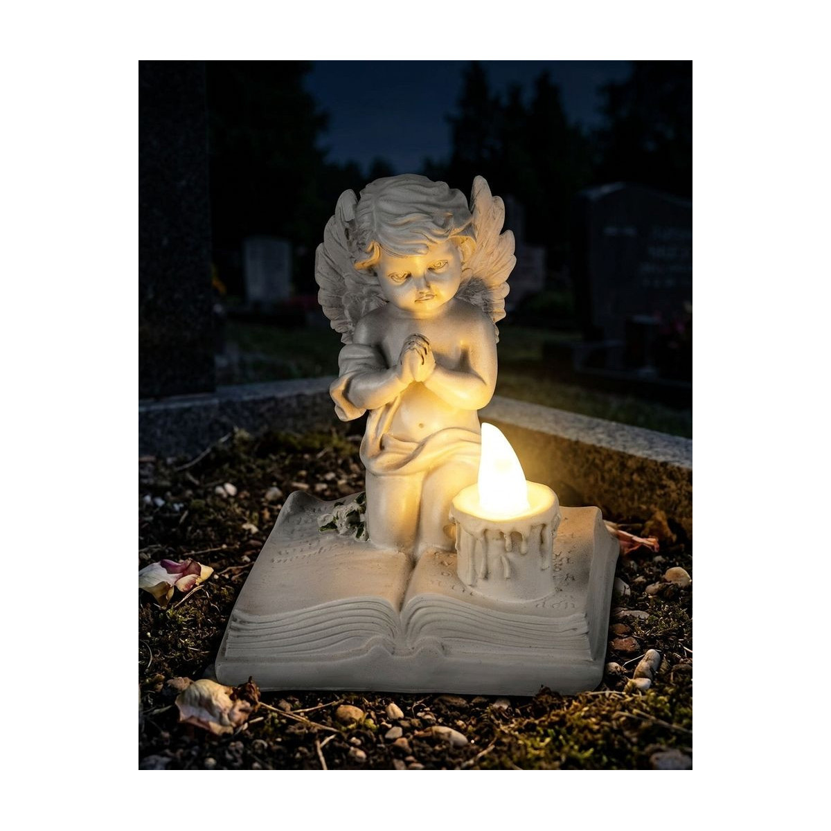 LED dekorácia na hrob MagicHome Modliaci anjelik na knihe 13,5 cm
