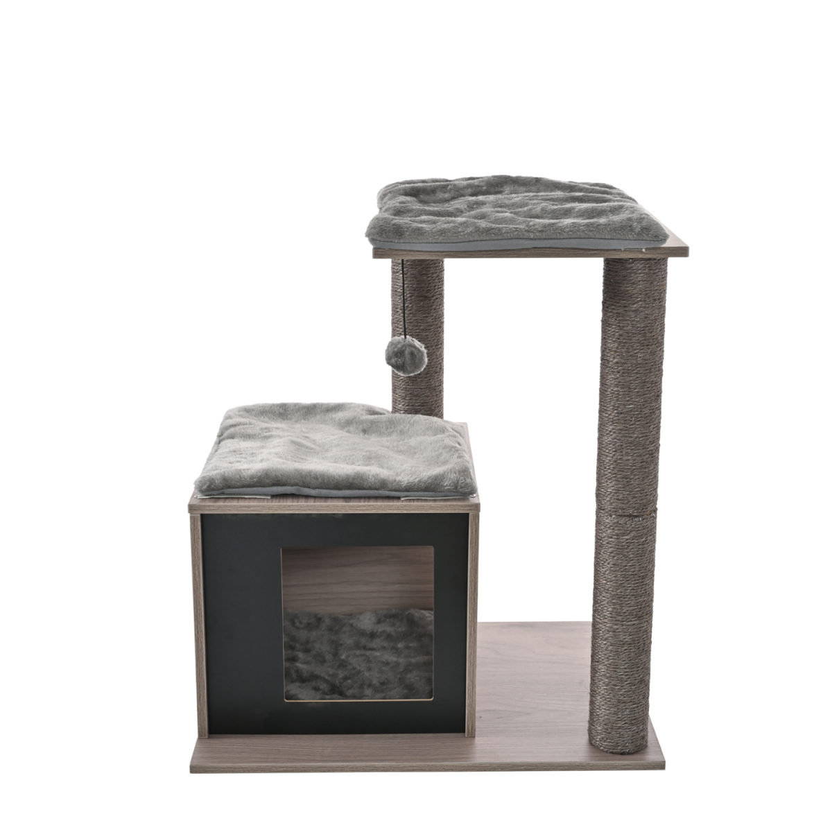 Stâlp de zgâriat pentru pisică cu căsuță 56 × 40 × 63 cm, maro/gri