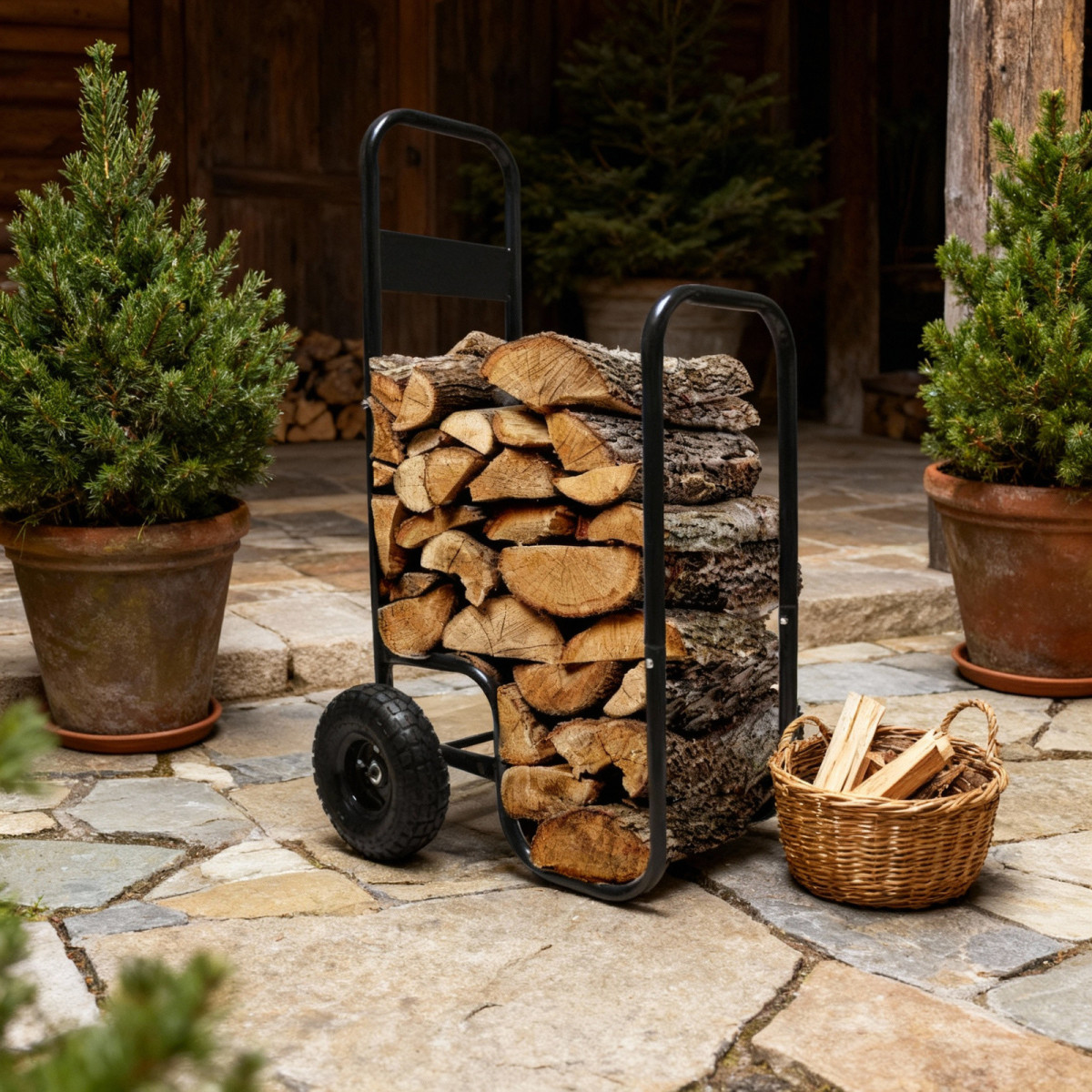 Cărucior pentru lemne de șemineu 60 kg, 57 × 52 × 107 cm