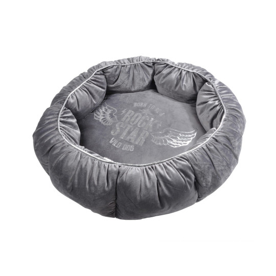 Pătuț rotund de culoare gri cu diametrul de 48 cm