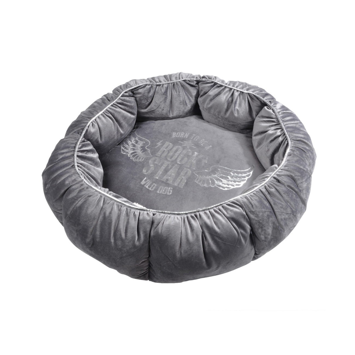 Pătuț rotund de culoare gri cu diametrul de 48 cm