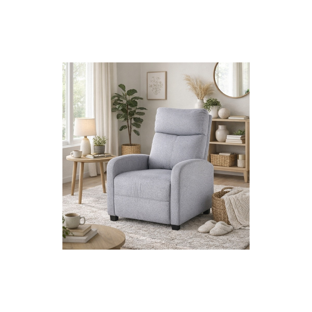 Fotoliu relaxant extensibil din material textil, gri deschis
