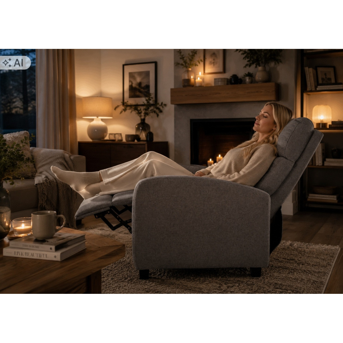 Fotoliu relaxant extensibil din material textil, gri deschis
