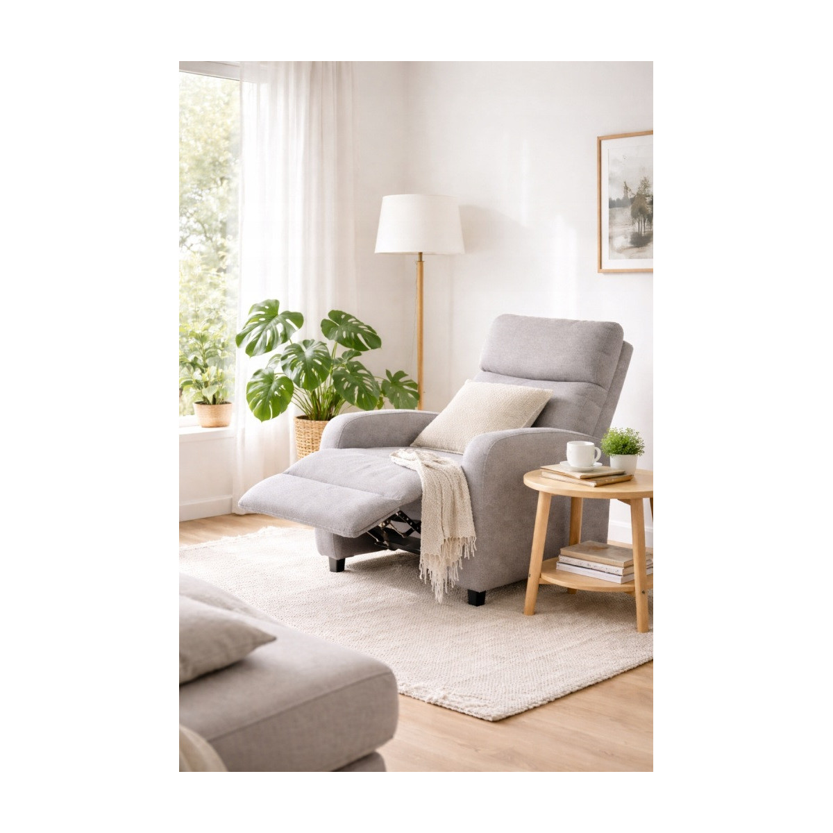 Fotoliu relaxant extensibil din material textil, gri deschis