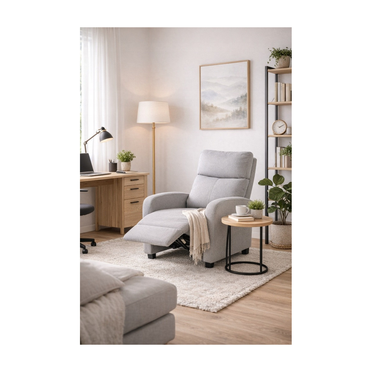 Fotoliu relaxant extensibil din material textil, gri deschis