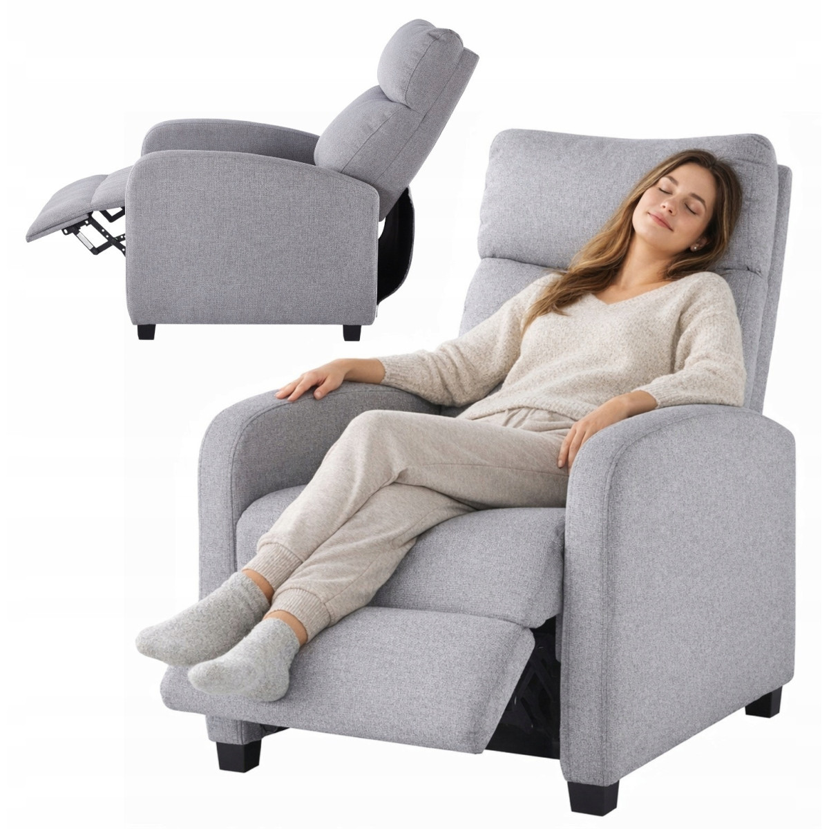 Fotoliu relaxant extensibil din material textil, gri deschis