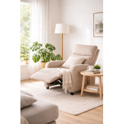 Fotoliu extensibil din material textil, de culoare bej