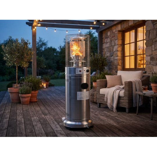 Încălzitor de terasă pe gaz 13 kW, 136 cm, din oțel inoxidabil