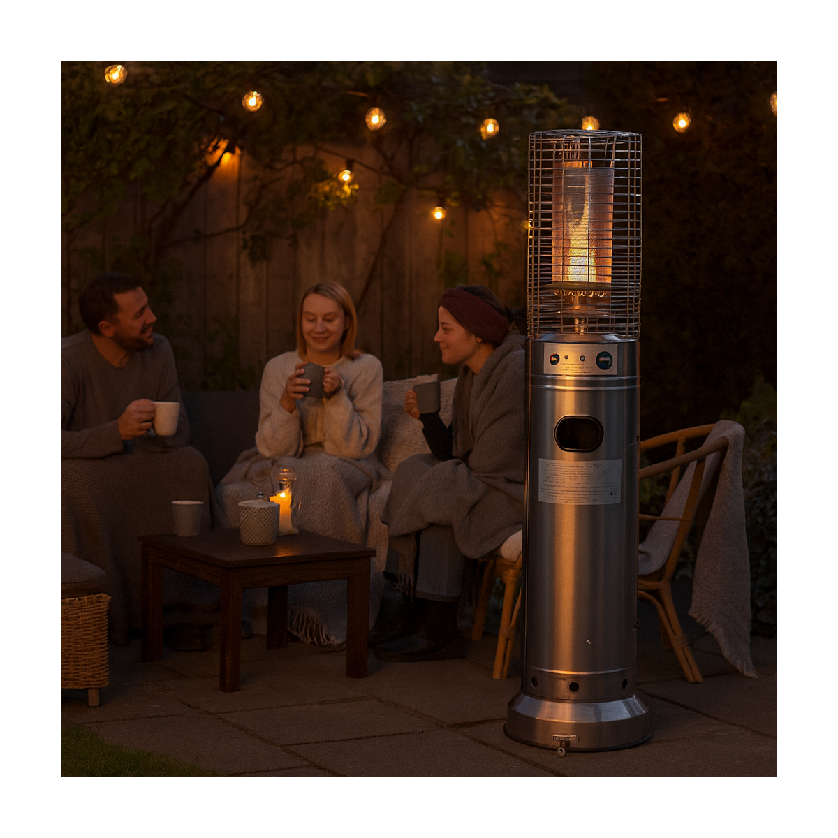 Încălzitor de terasă pe gaz 13 kW, 136 cm, din oțel inoxidabil