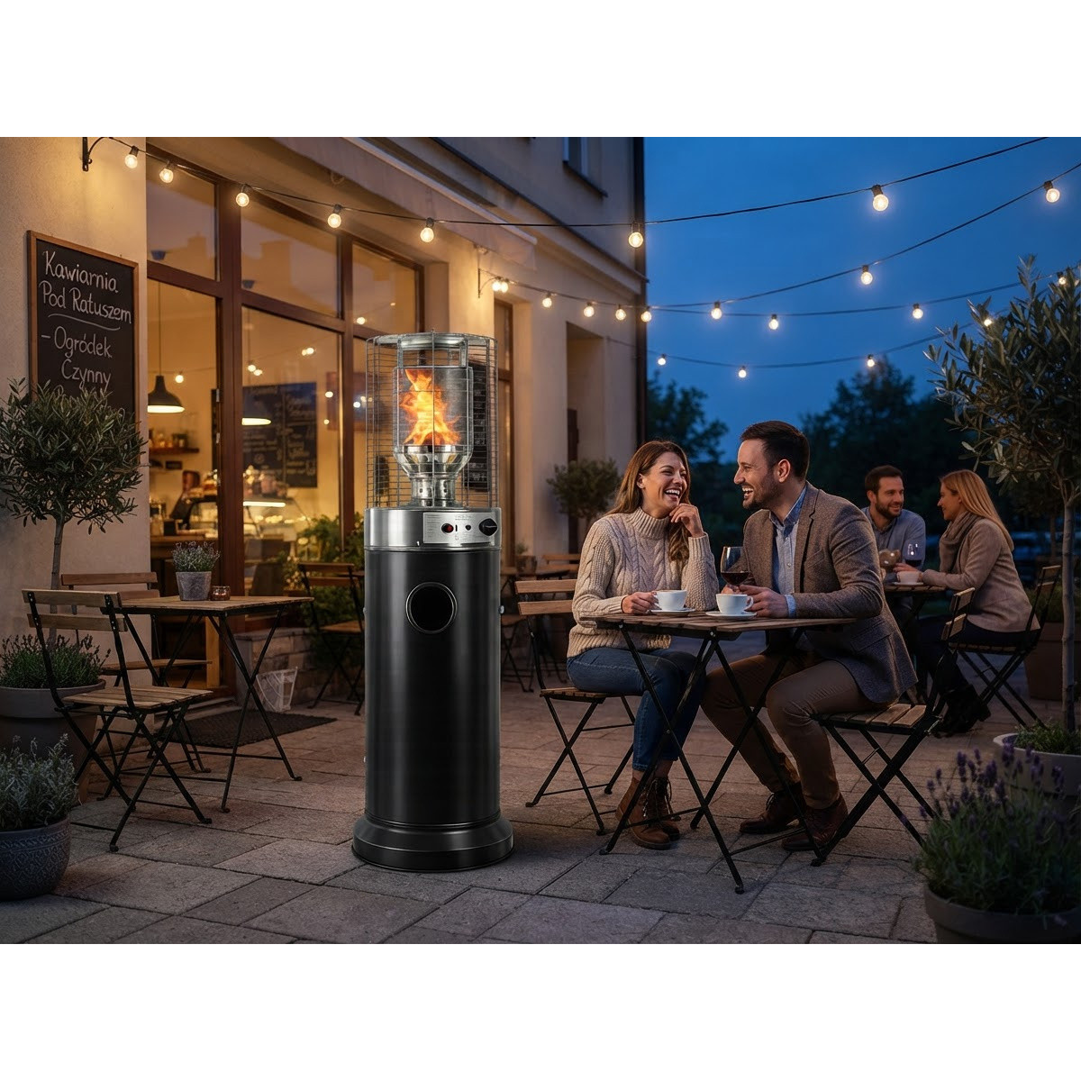 Încălzitor de terasă pe gaz 13 kW, 136 cm, negru