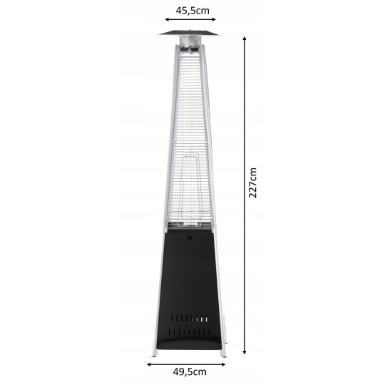 Încălzitor de terasă pe gaz 13 kW, 227 cm, negru