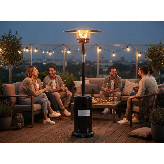 Încălzitor de terasă pe gaz 13 kW, 221 cm, negru
