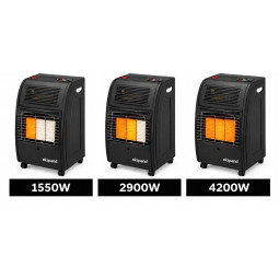 Încălzitor pe gaz și electric 2-în-1 4200 W + 1500 W cu ventilator, negru