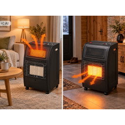 Încălzitor pe gaz și electric 2-în-1 4200 W + 1500 W cu ventilator, negru