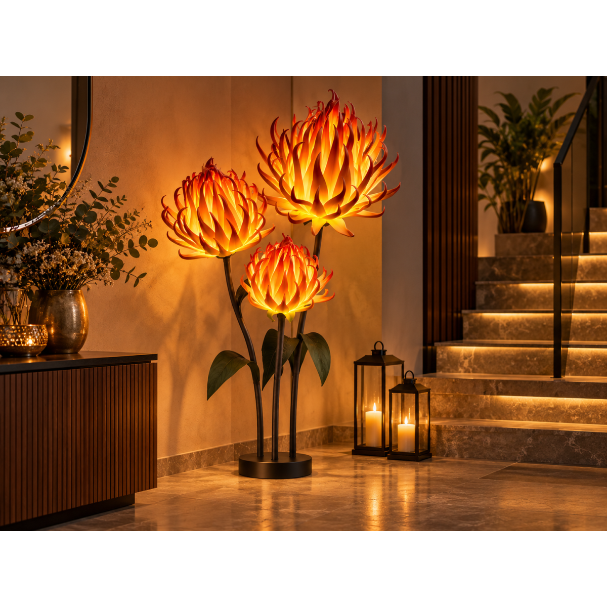 Decorațiune florală LED Artișoc 1,5 m - 3 flori