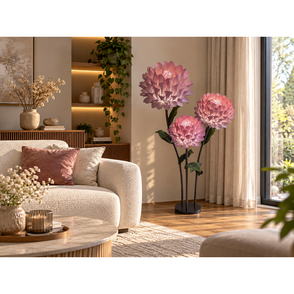 Decorațiune florală LED Dalia 1,5 m - 3 flori