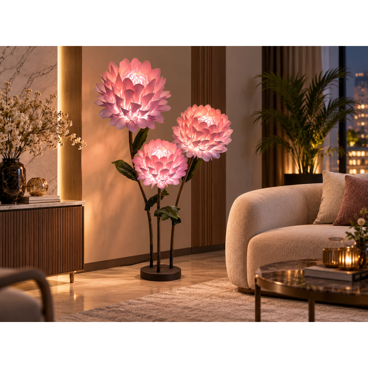 Decorațiune florală LED Dalia 1,5 m - 3 flori
