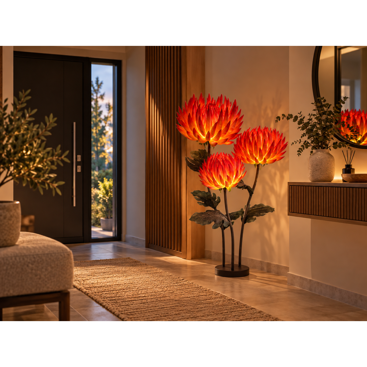 Decorațiune LED florală Floarea de foc 1,5 m - 3 flori