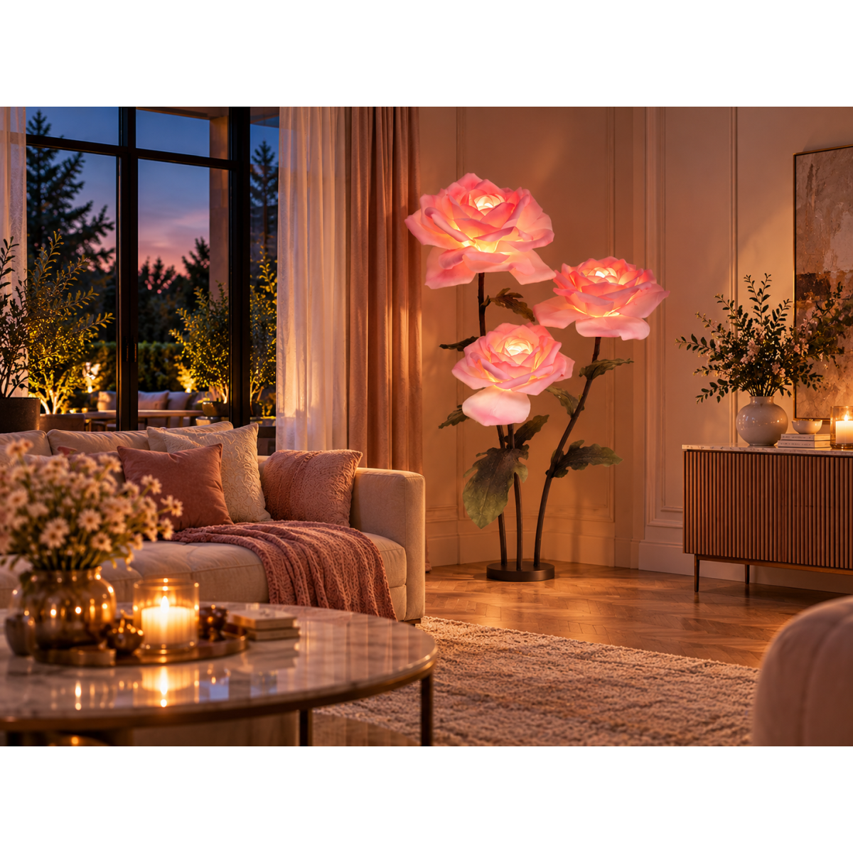 Decorațiune florală LED Trandafir 1,8 m - 3 flori