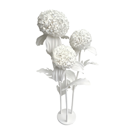 Decorațiune florală LED 3D Crizantemă 1,5 m - 3 flori albe
