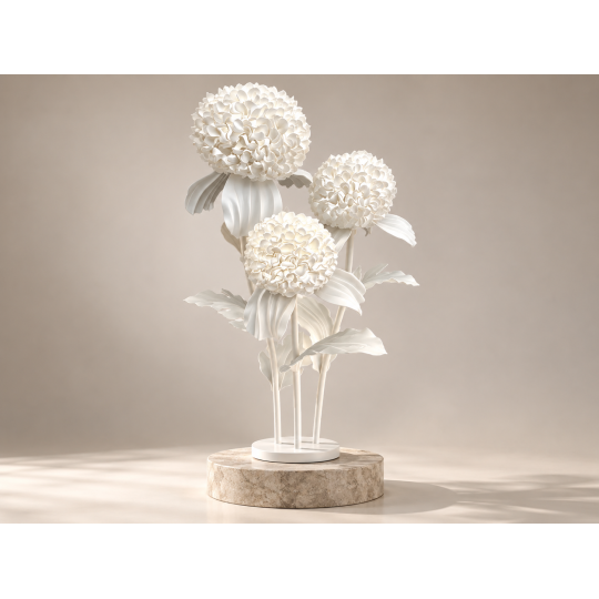 Decorațiune florală LED 3D Crizantemă 1,5 m - 3 flori albe
