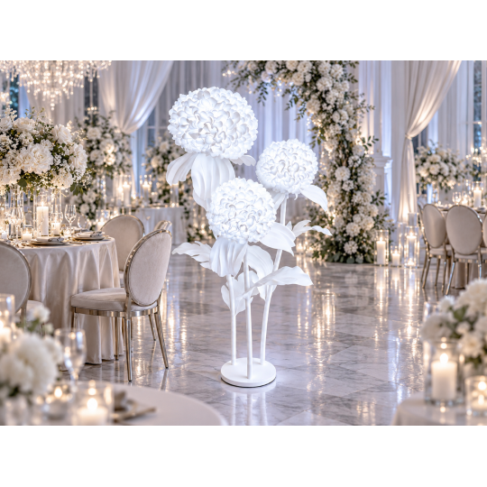 Decorațiune florală LED 3D Crizantemă 1,5 m - 3 flori albe