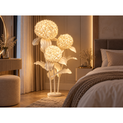 Decorațiune florală LED 3D Crizantemă 1,5 m - 3 flori albe