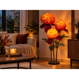 Decorațiune florală LED Crizantemă 1,5 m - 3 flori