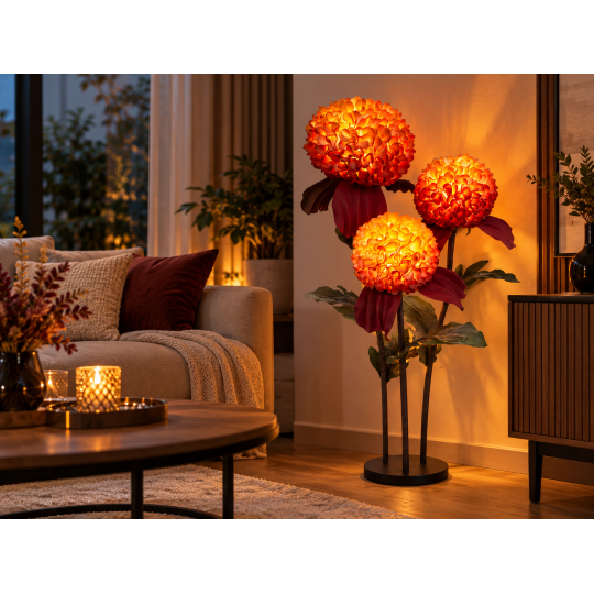 Decorațiune florală LED Crizantemă 1,5 m - 3 flori