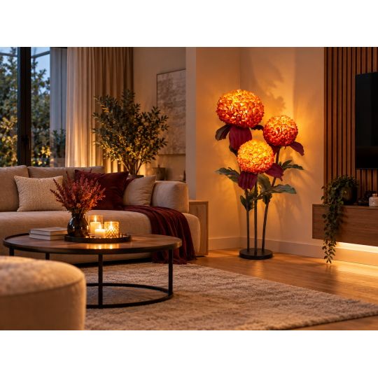Decorațiune florală LED Crizantemă 1,5 m - 3 flori