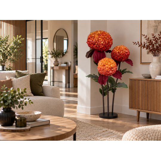 Decorațiune florală LED Crizantemă 1,5 m - 3 flori