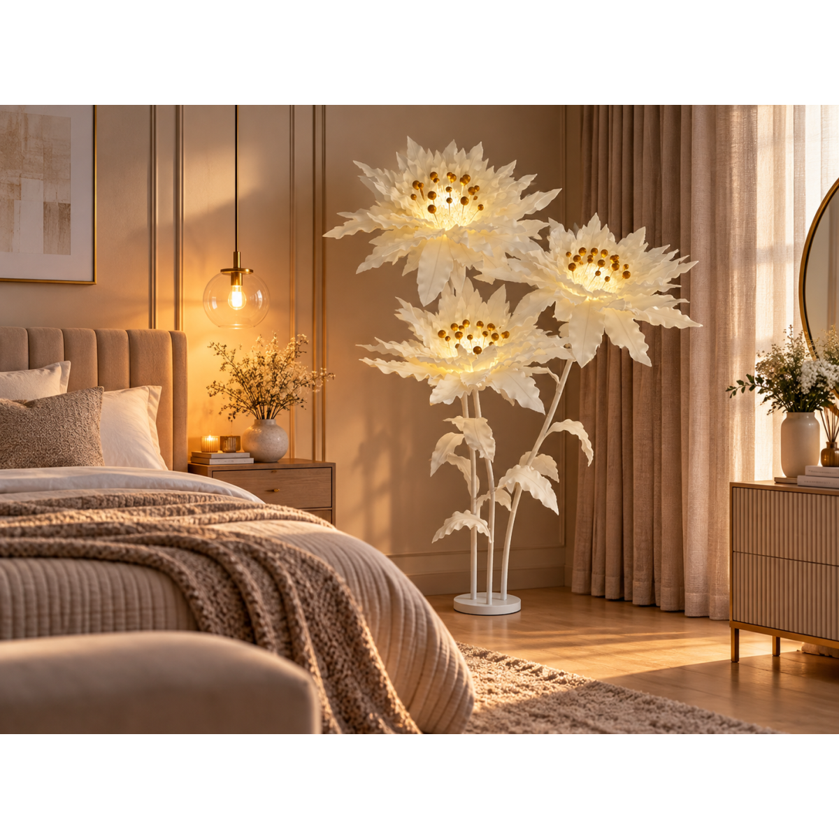 Decorațiune florală LED Floare stelară 2,1 m - 3 flori