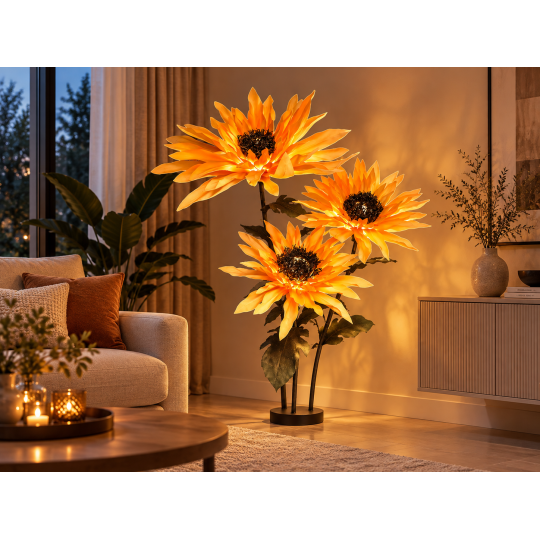 LED decorațiune florală Floarea-soarelui 1,8 m - 3 flori