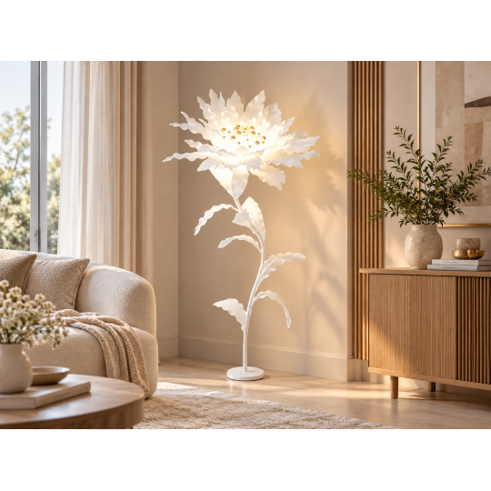 Decorație florală LED Floare stelară 1,5 m, albă