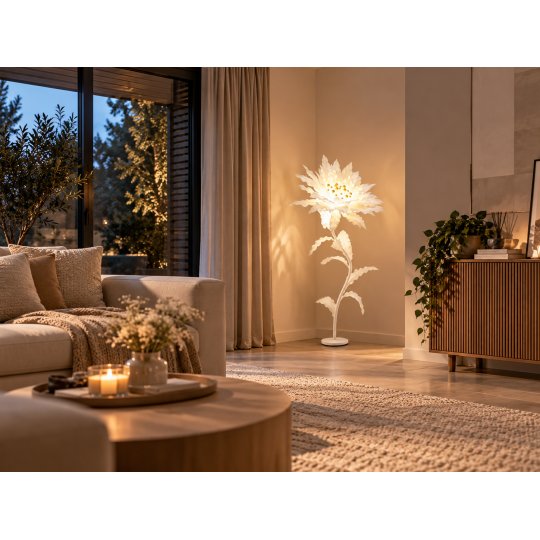 Decorație florală LED Floare stelară 1,5 m, albă
