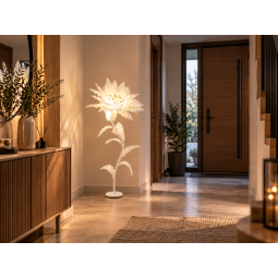 Decorație florală LED Floare stelară 1,5 m, albă