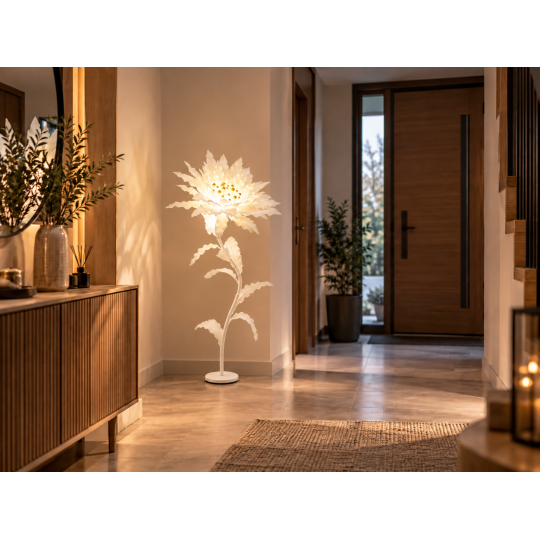 Decorație florală LED Floare stelară 1,5 m, albă