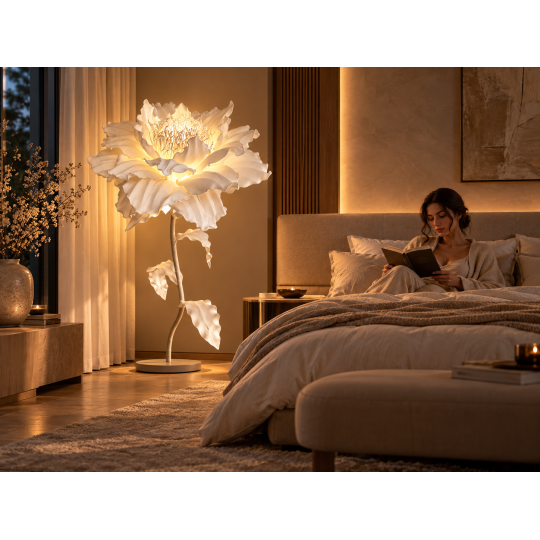 Decorațiune florală LED bujor chinezesc 1,5 m, albă