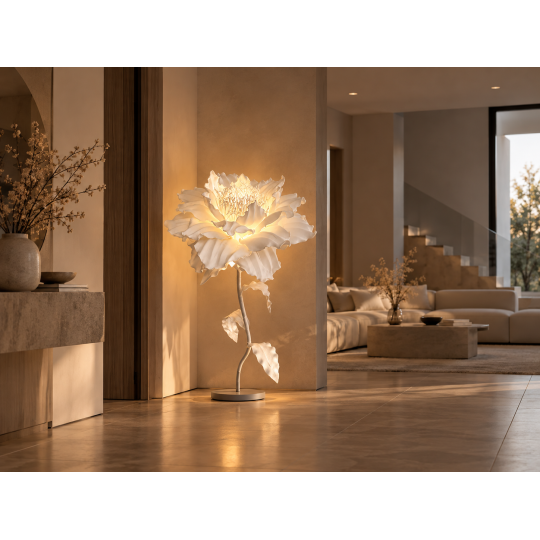 Decorațiune florală LED bujor chinezesc 1,5 m, albă
