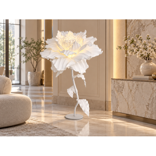 Decorațiune florală LED bujor chinezesc 1,5 m, albă
