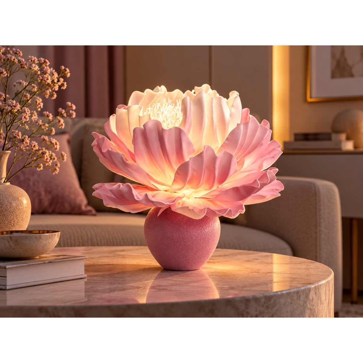 Decorațiune florală LED Bujor în ghiveci 45 × 35 cm