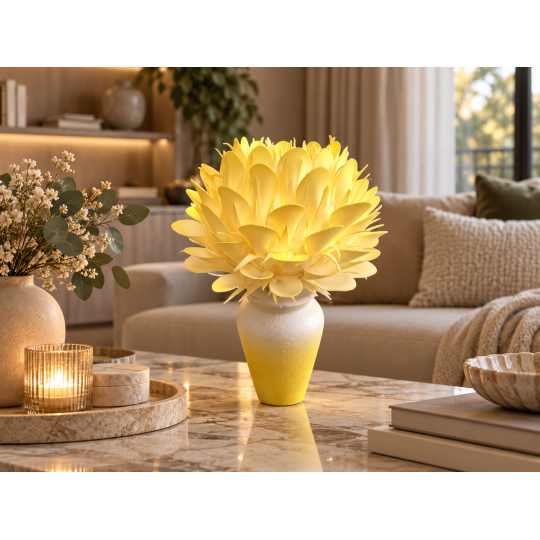 Decorațiune florală LED Protea regală în ghiveci 45 × 25 cm