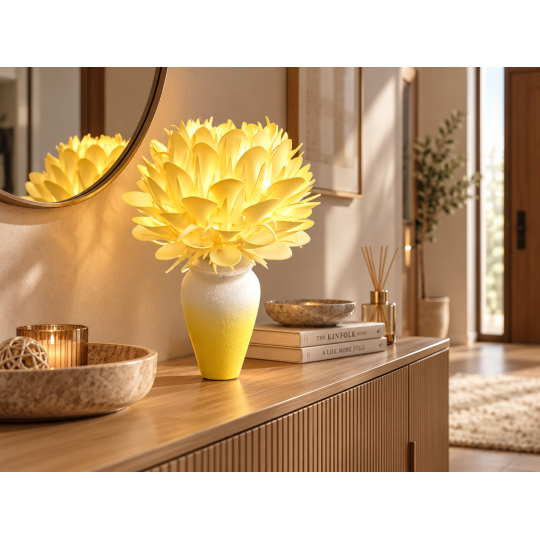 Decorațiune florală LED Protea regală în ghiveci 45 × 25 cm