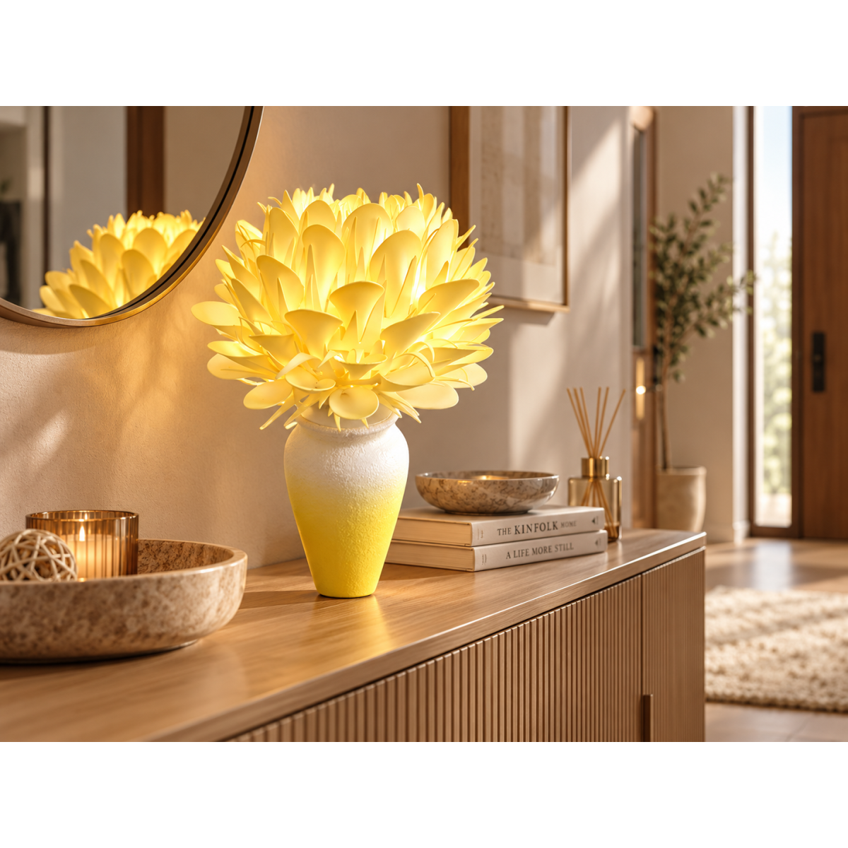 Decorațiune florală LED Protea regală în ghiveci 45 × 25 cm